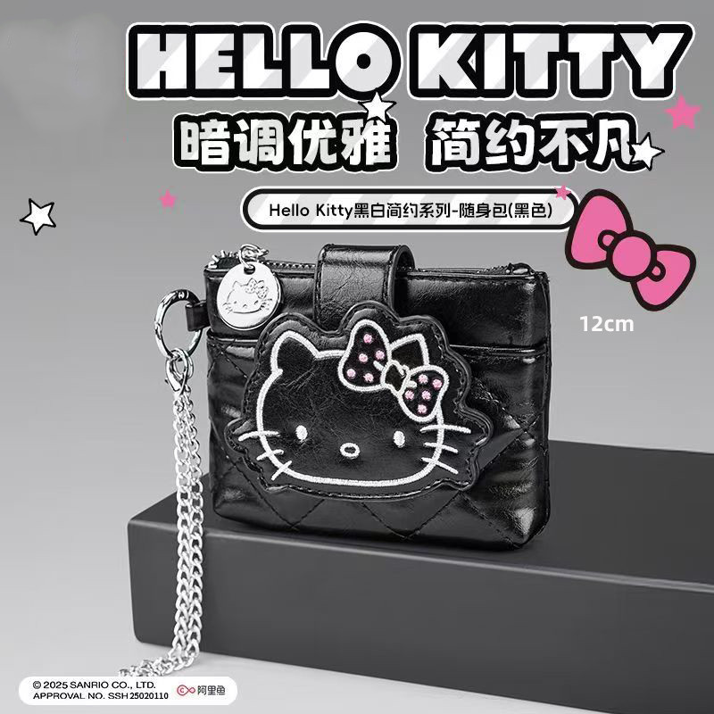MINISO MINISO Premium Hello Kitty Đen Trắng Đơn Giản Túi Di Động Nữ Ví Đựng Tiền Xu Mèo Kitty Thẻ