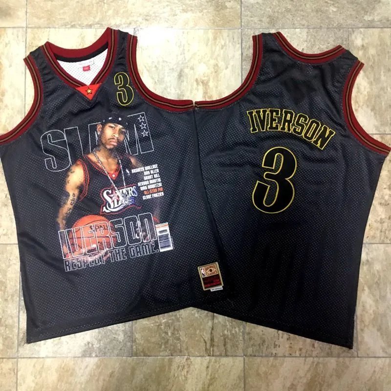 Iverson Retro Jersey Philadelphia 76ers Số. 3 Tạp Chí Bìa Jersey Lưới Thêu Phù Hợp Với Bóng Quần Nam