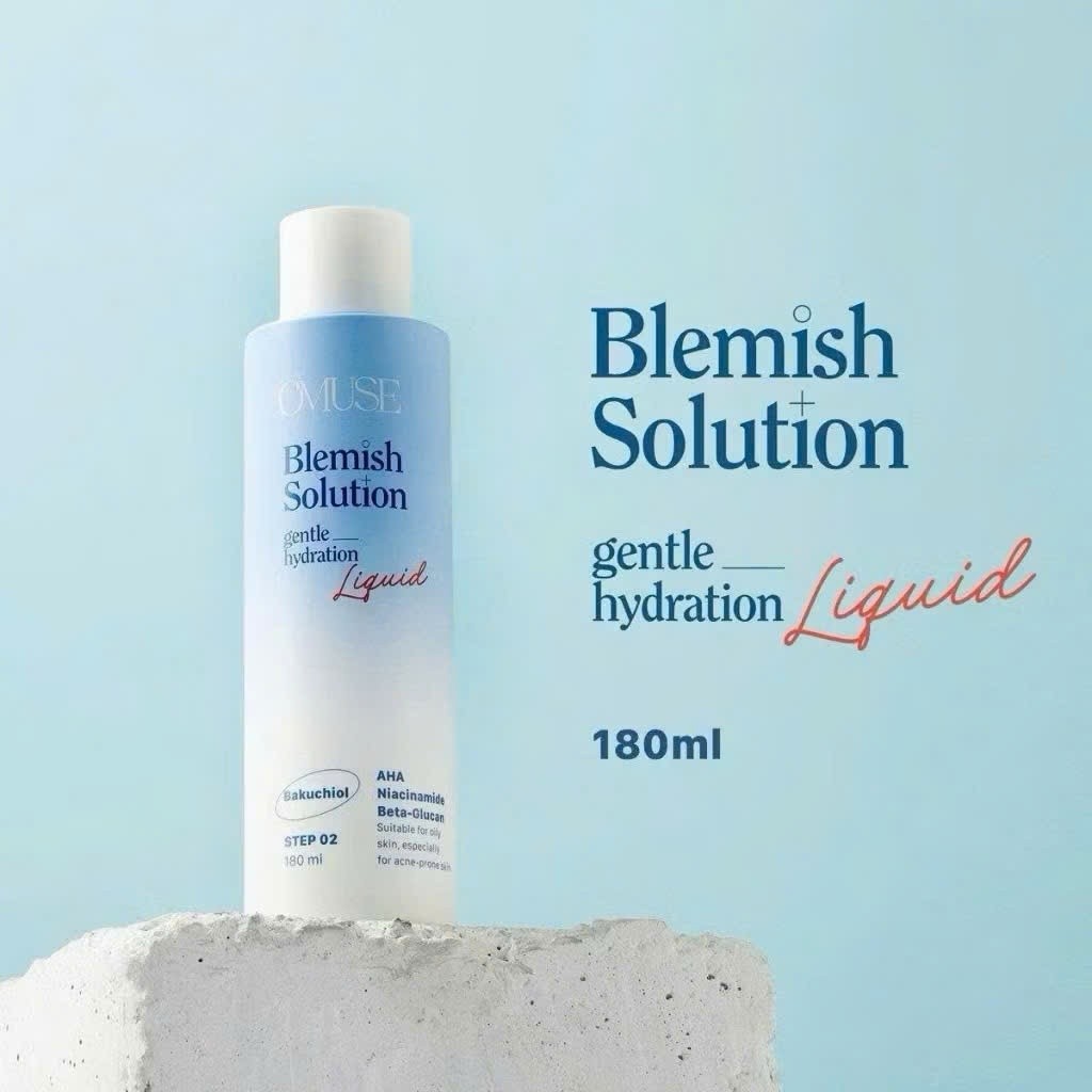 Nước Hoa Hồng Omuse Blemish Solution Gentle Hydrating Liquid 180ml - Dưỡng Ẩm Dịu Nhẹ, Kiềm Dầu