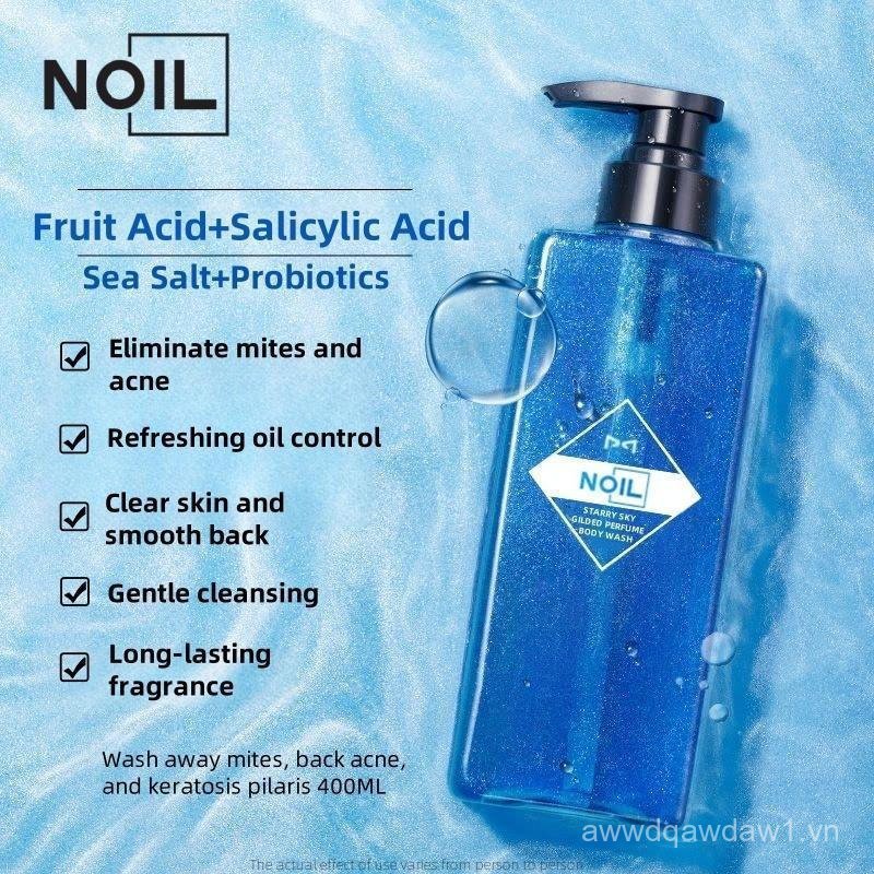 NOIL Aquablue Body Wash Dual Acid + Probiotics Fights Acne Oil & Itch 72H Scent 400ml Glycolic Gentl