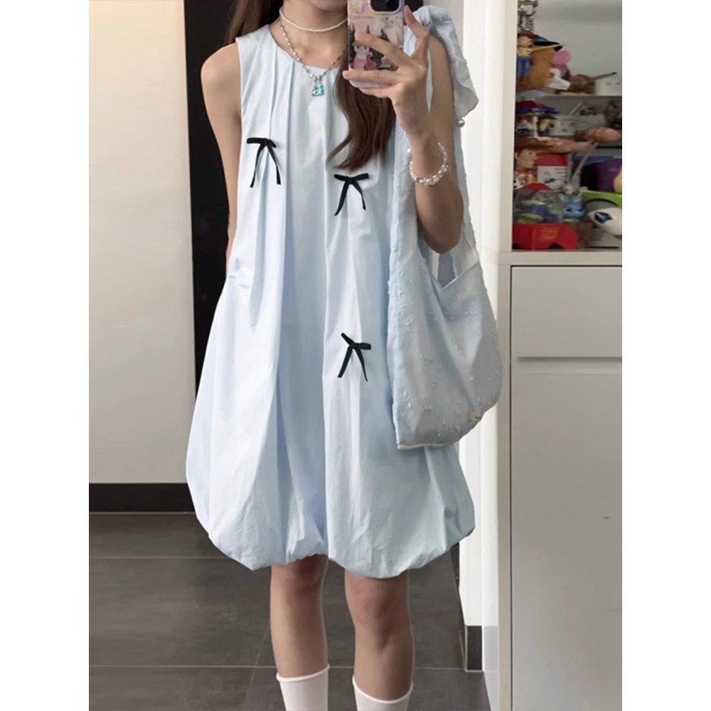 Niche Designer Áo Vest Không Tay Màu Xanh 2026 Phong Cách Mới Mùa Hè Nữ Nhỏ Cao Váy Ngắn