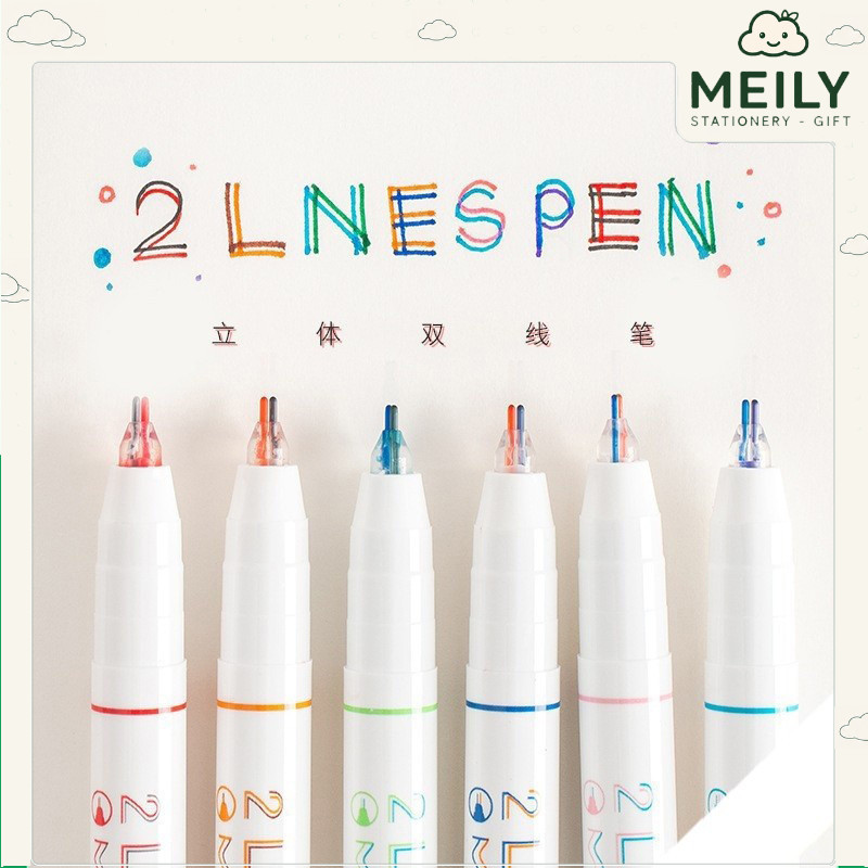 Bút gel 2 ngòi 2 Lines Pen nét 0.5mm nhiều màu, bút ghi chú, trang trí sổ MEILY