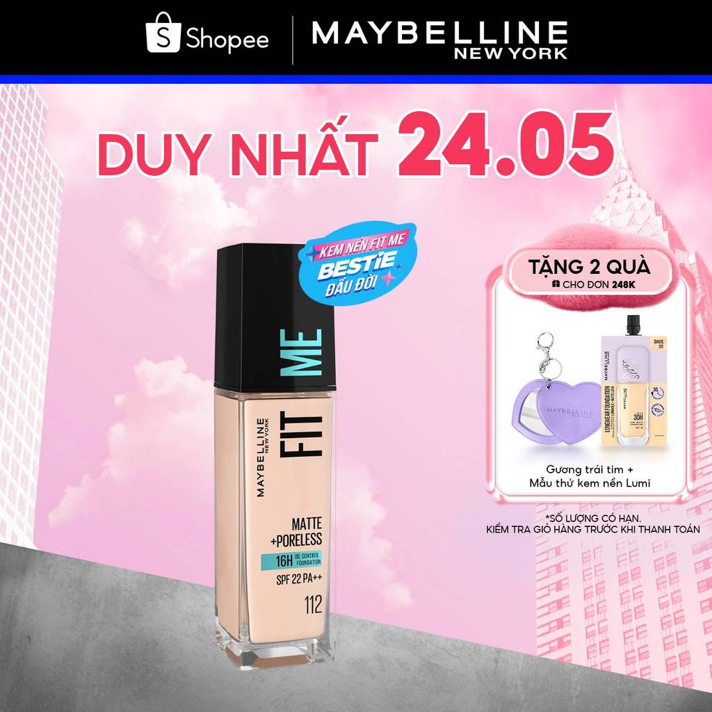 Kem Nền Mịn Nhẹ Kiềm Dầu 16H Fit Me Maybelline Matte + Poreless Liquid Foundation Dành Cho Da Dầu và Da Thường 30ml
