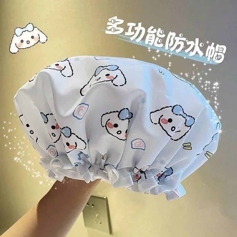 Shower Cap Waterproof Bath Cap Women's Double-Layer Thickened Household Shower Cap Keep Dry Wig Kitc