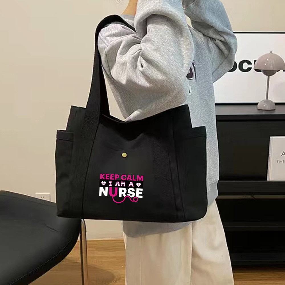 Black zipper bag handle canvas bag thickened cloth canvas bag ladies luggage shopping bag nurse patt