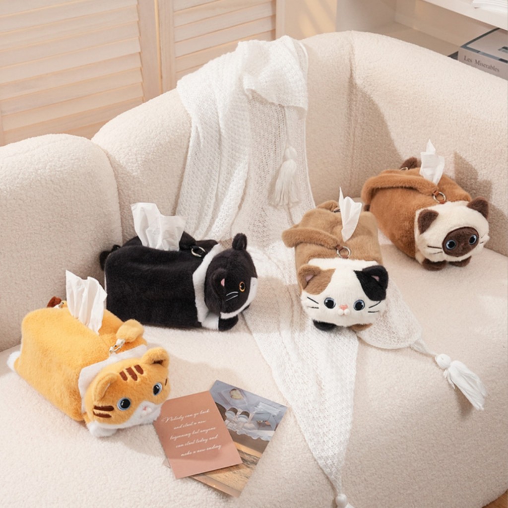 Fuzzy Feline Khăn Giấy Xe Feline Hộp Đựng Khăn Giấy Nhà Phụ Kiện Để Bàn Fuzzy Cho Máy Tính Để Bàn
