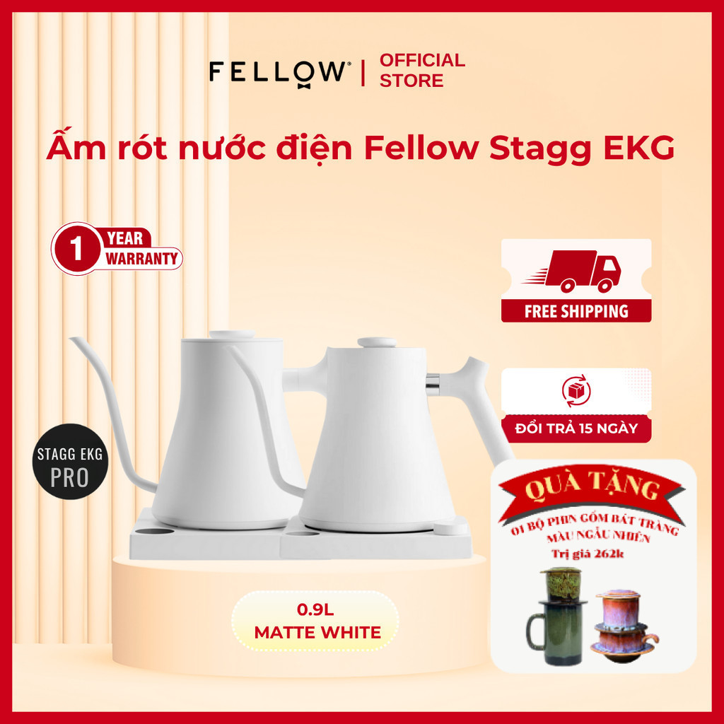 Ấm Rót Nước Điện Fellow Stagg EKG/ EKG Pro Cổ Ngỗng, Dung Tích 0.9L - Matte White | Hàng Chính Hãng