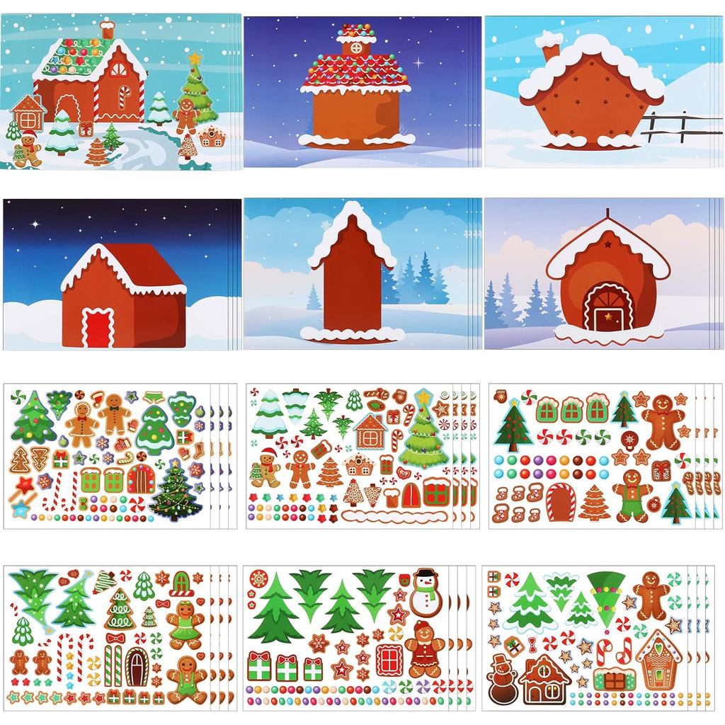 48 Tấm Make-a-Gingerbread House Dán Cho Trẻ Em DIY Gingerbread House Cảnh Và Nền Cho Tiệc Giáng Sinh