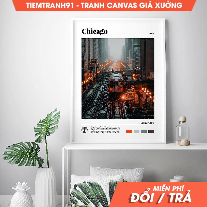 Tranh treo tường, Chicago Poster, Illinois, Chicago Wall Art, home decor, in theo yêu cầu, tặng kèm 