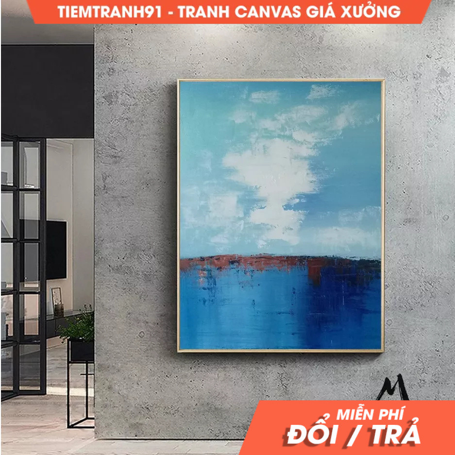 Tranh treo tường, Extra Large Wall Art Cloud Oil Painting,Original Blue Ocean Painting,Sea Abstract 