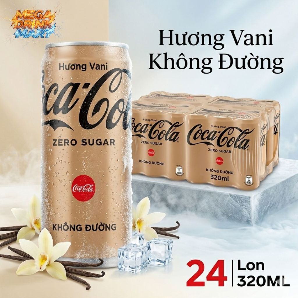 Coca Cola Không Đường Hương Vani Zero Sugar 320ml/Lon - Không Đường, Không Calo | Mega Drink Mart
