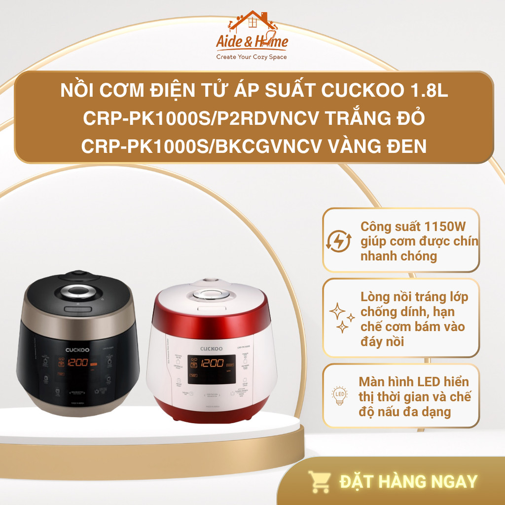 Nồi cơm điện tử áp suất CUCKOO 1.8L CRP-PK1000S/P2RDVNCV Trắng Đỏ | CRP-PK1000S/BKCGVNCV Vàng Đen