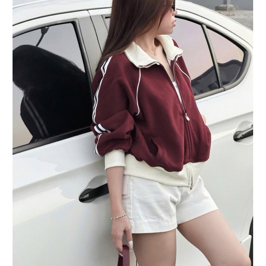 ÁO KHOÁC NỈ 2 DA DÁNG THỂ THAO THÊU CHỮ