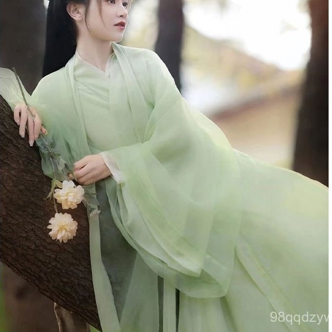 Trang phục Hanfu xanh dành cho nữ theo phong cách nhà Tấn và nhà Hán, trang phục cổ trang mới, váy c