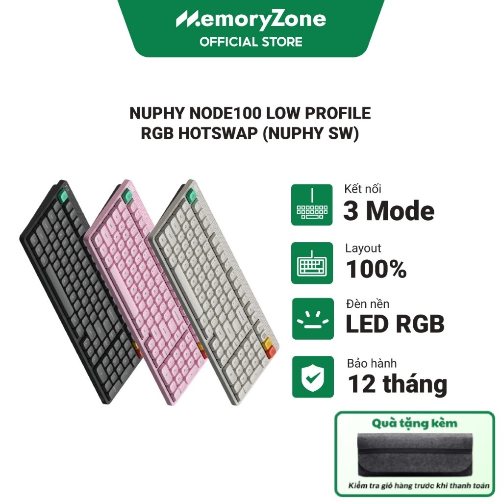 [CHÍNH HÃNG] Bàn phím cơ không dây NuPhy Node100 Low Profile RGB Hotswap (Nuphy Sw) - Bảo hành 12 th