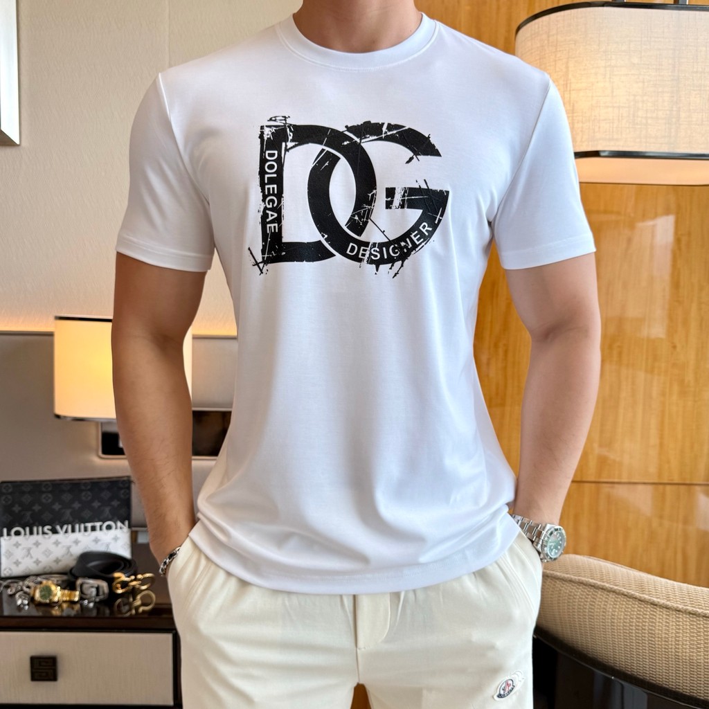 Dolce & Gabbana Dolce & Gabbana Dolce & Gabbana Áo thun ngắn tay mùa hè cỡ lớn Áo thun in hình cổ đi