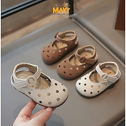Giày búp bê cho bé - Giày sandal Lỗ Tròn thoáng khí quai dán tiện lợi, chất da PU mềm cho bé gái 0-3