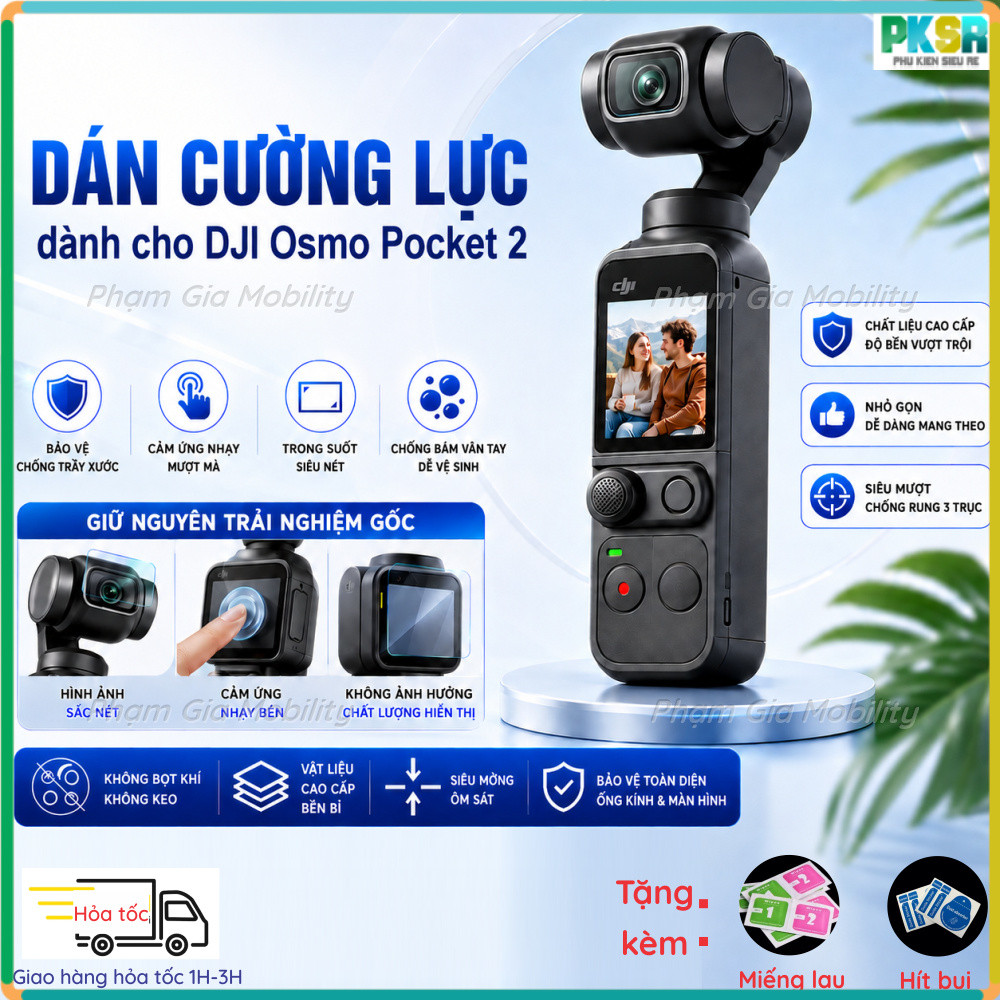 (Bộ gồm 2 cái) Kính Cường Lực Cao Cấp DJI Osmo Pocket 2 Pocket2 có khung trợ dán, chống trầy xước mà