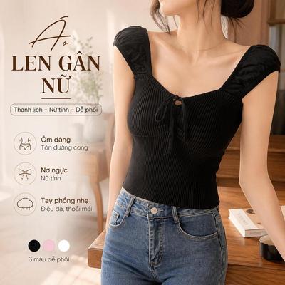 Áo thun len gân nữ Áo nữ ngắn tay màu trắng hồng đen nữ tính thoải mái mặc hằng ngày