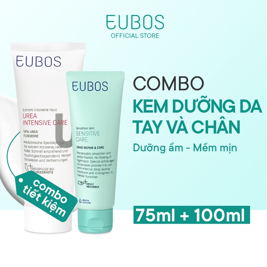 Combo Kem Dưỡng Da Tay EUBOS 75ml Và Kem Nứt Gót Dưỡng Da Chân UREA 10% Foot Cream 100ml Dưỡng Ẩm