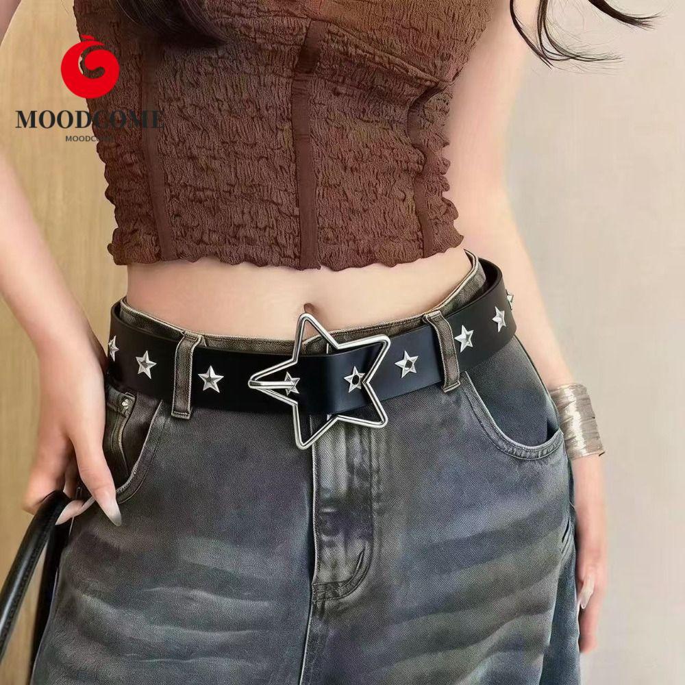 MOODCOME Star Rivet Belt, Da PU Gothic Y2K Belt, Vintage Cay Girl Kim Loại Phong Cách Punk Nam Thắt 