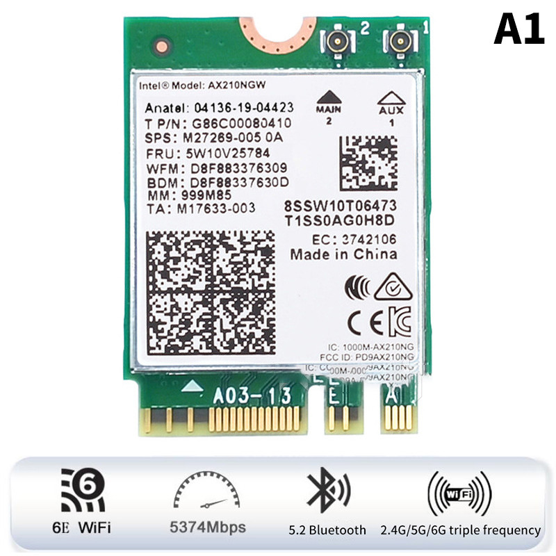 [Hàng mới về thời trang] Dành cho PC 6E Intel AX210 5.2 M.2 AX210NGW 2.4Ghz 5Ghz 6Ghz 5374Mbps Bộ ch