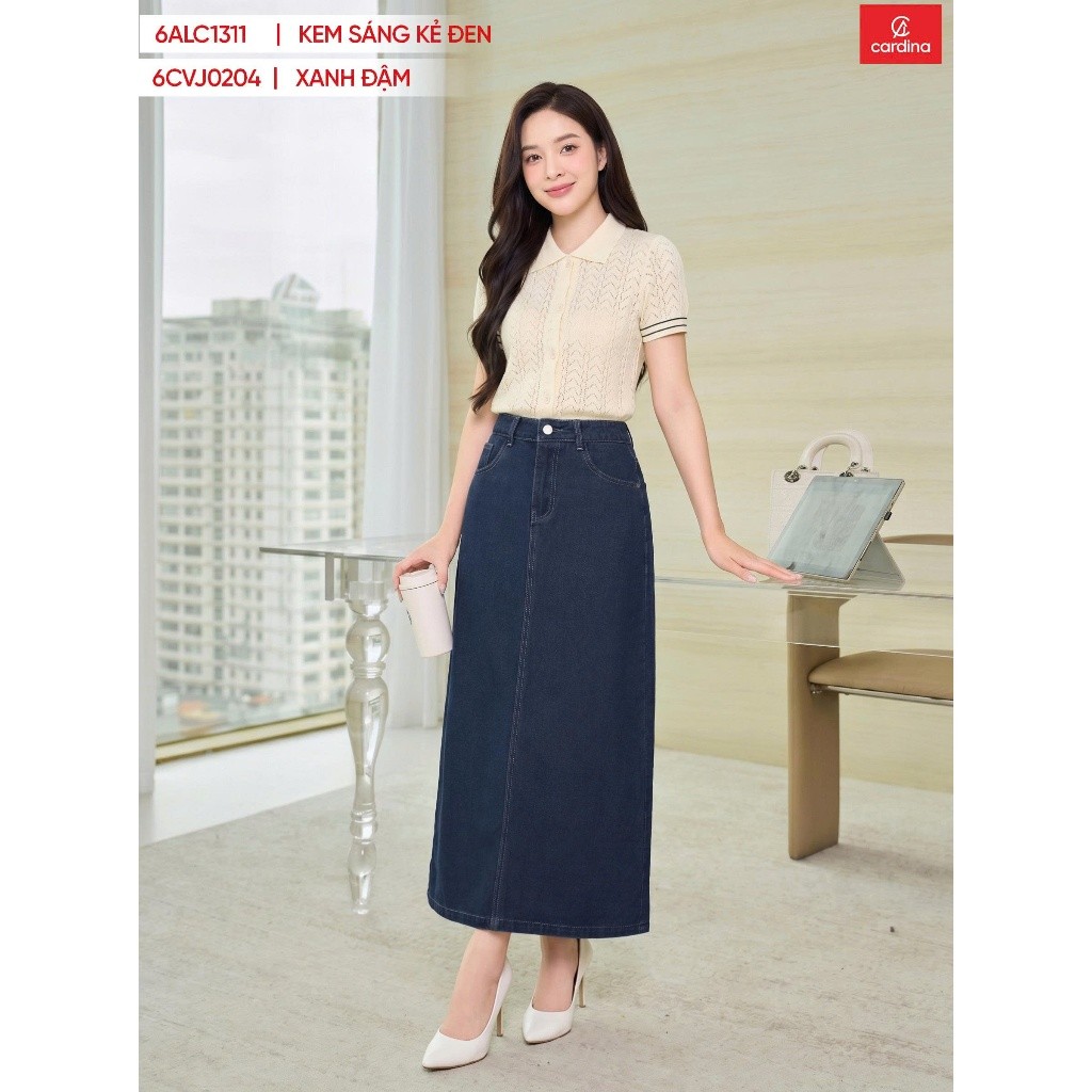 : Váy Jean Dài Nữ Cạp Cao Xẻ Sau Che Khuyết Điểm Thời Trang Cardina 6CVJ02
