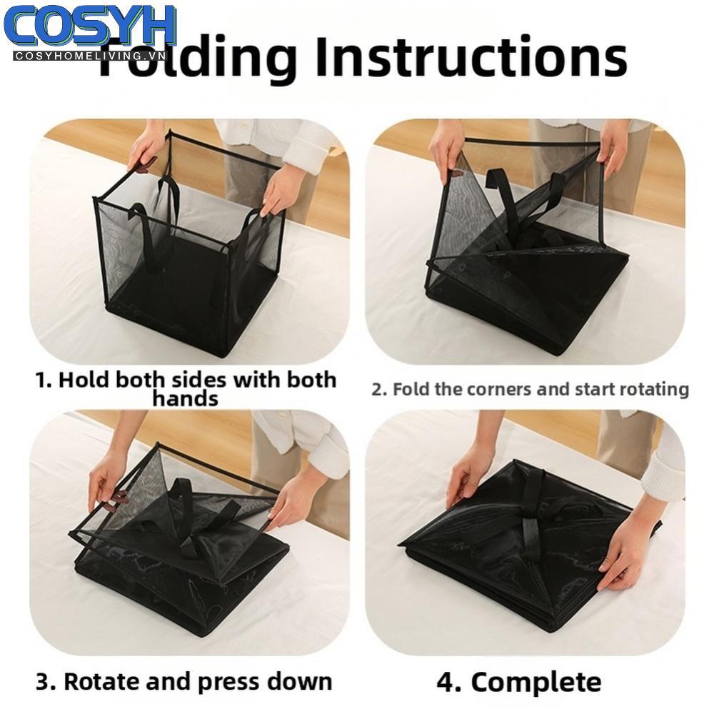 <cosyh>Collapsible Square Mesh Laundry Basket Large Size with Handles for Household Use