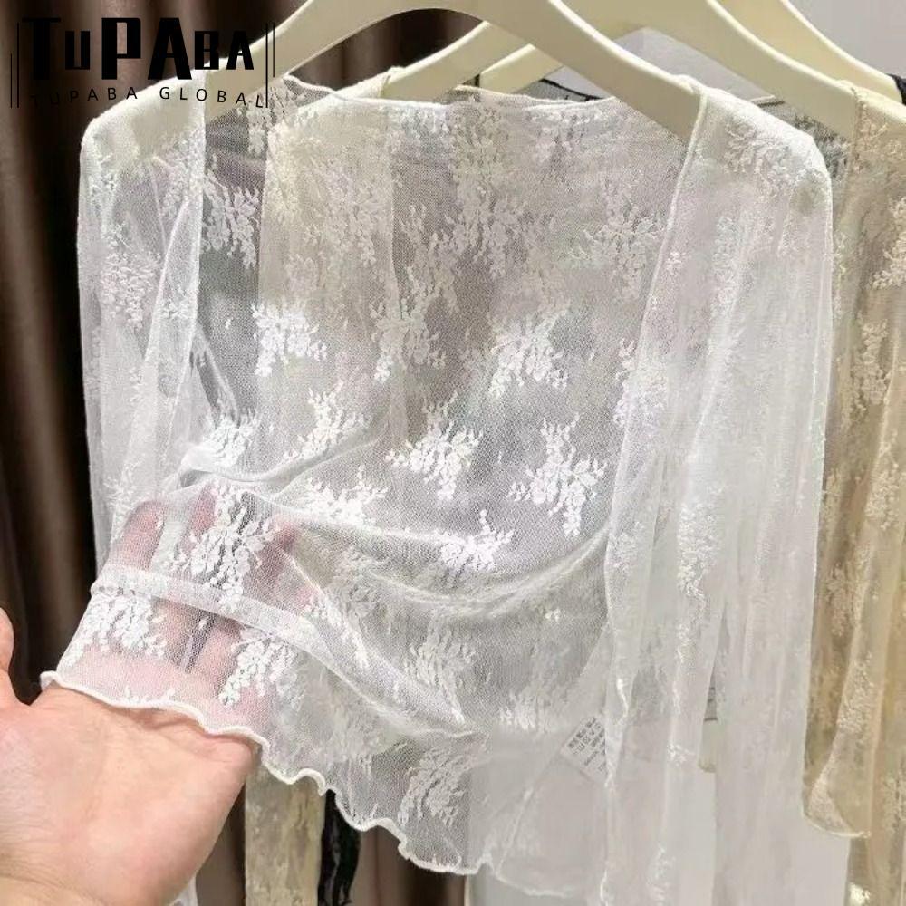 Áo Sơ Mi Đi Biển TUPABA, Áo Cardigan Dài Tay Voan Rỗng, Ren Thường Ngày Rỗng Ren Nhẹ Áo Sơ Mi Voan B