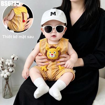 Body Đùi Sát Nách Sơ Sinh Bé Trai Kẻ Sọc Đính Sư Tử 3D Ngộ Nghĩnh MINTSCLOSET BS6735