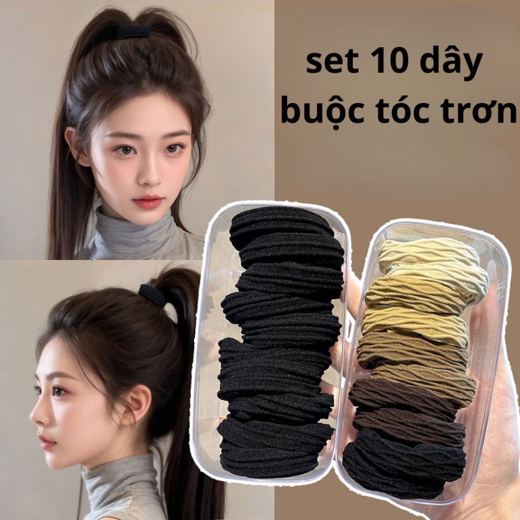 set 10 Dây buộc tóc kiểu đuôi ngựa cao , chun buộc tóc Scrunchie Cao su new10 hottrend