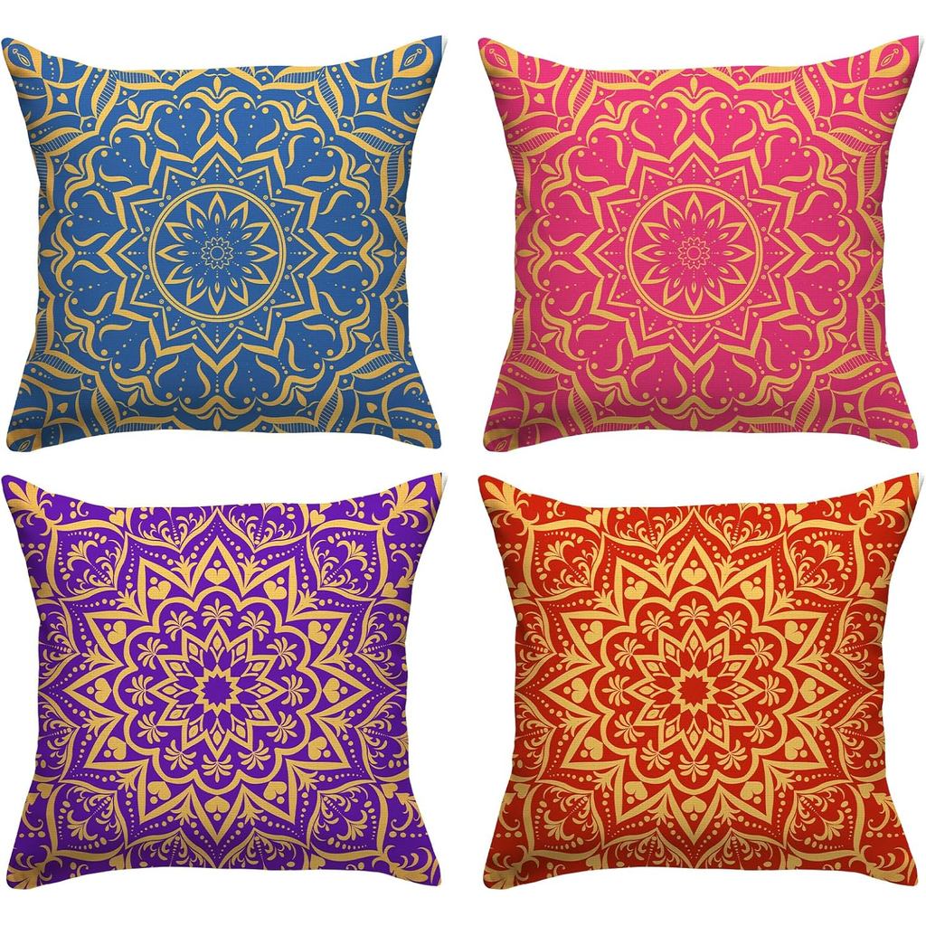 Vỏ Gối Ném Nhiều Màu Sắc Ấn Độ 18x18 Bộ 4 Vỏ Gối Diwali Trang Trí Diwali Ấn Độ Diwali Holi Đồ Trang 