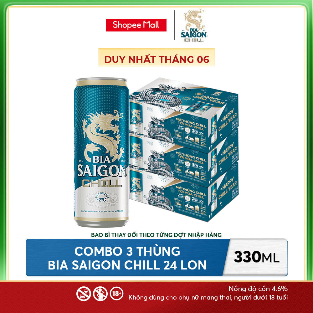 Combo 3 thùng 24 Bia Saigon Chill 330ml