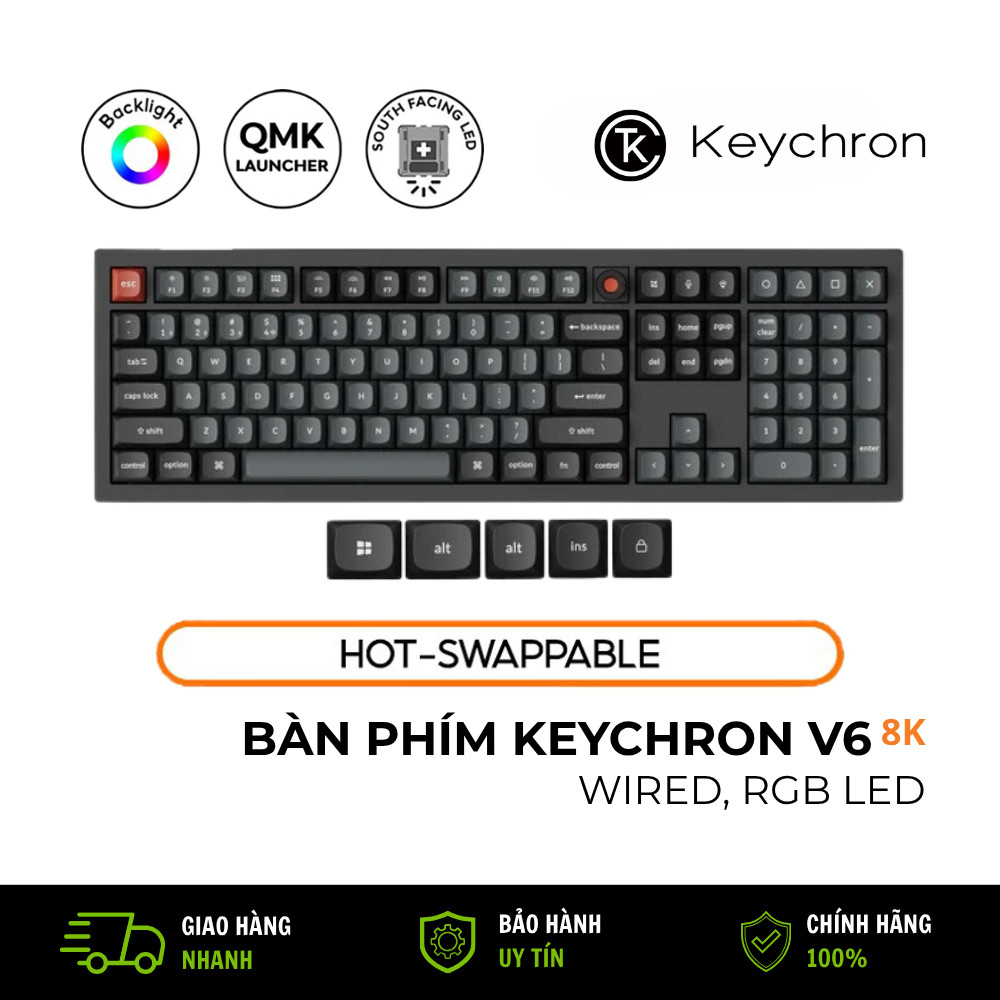 Bàn Phím Cơ Keychron V6 8K QMK Wired Custom Keyboard RGB Hotswap Chính Hãng
