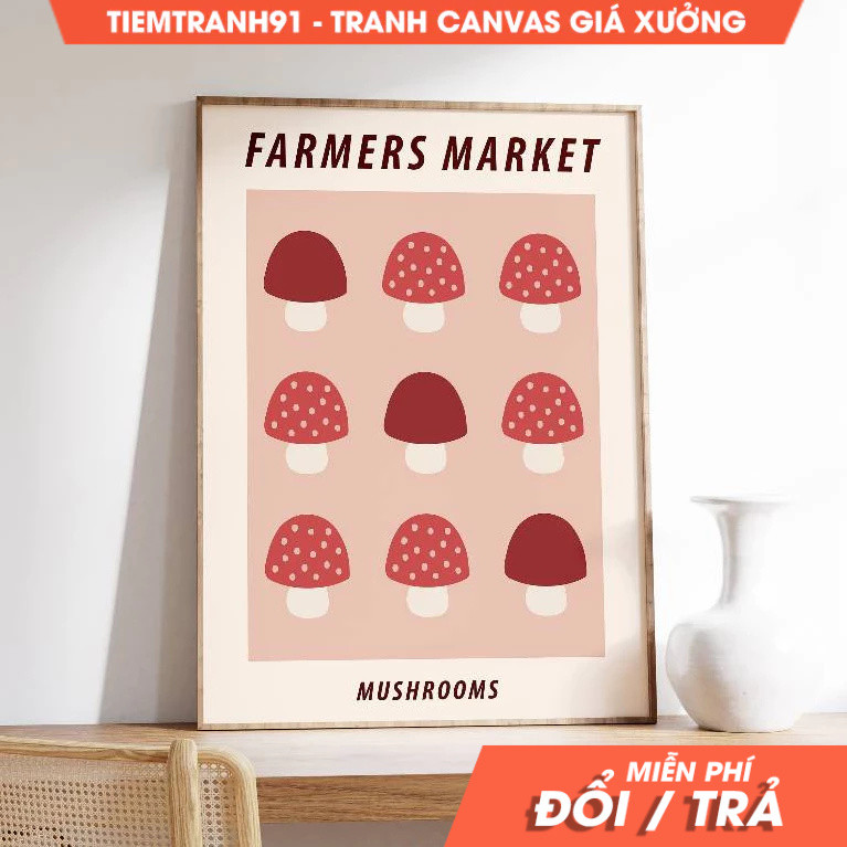 Tranh treo tường, Mushroom Wall Art, Farmers Market Mushroom Poster, Kitchen Decor, tặng kèm đinh tr