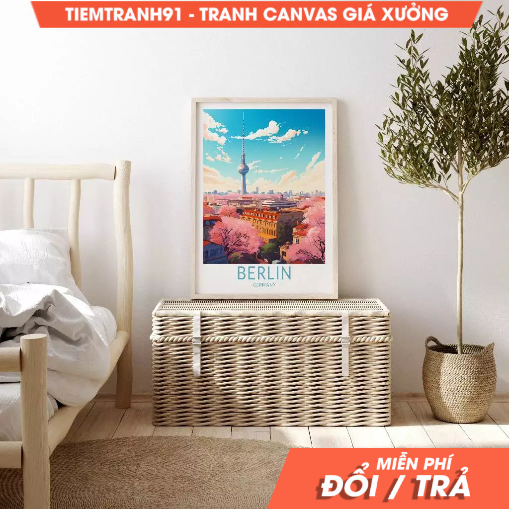 Tranh treo tường, Berlin Germany Travel Poster, Home Decor Wall Art, tặng kèm đinh treo, in theo yêu