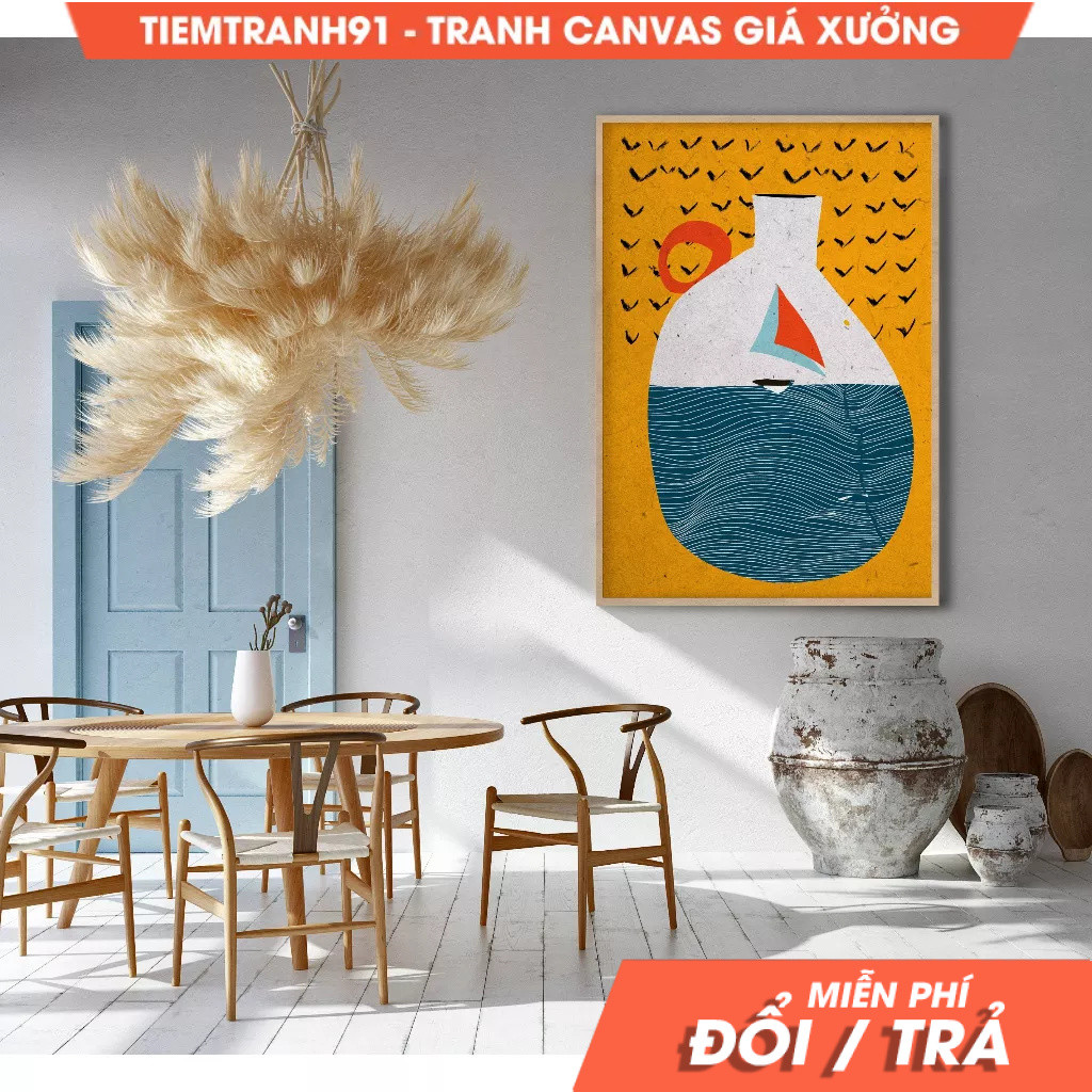 Tranh treo tường, Colorful Abstract Boat Adventure Artwork, African Pattern Contemporary Artwork, Mi