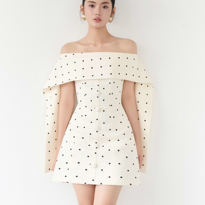 Váy trễ vai chấm bi Raffine dress BYNOIR Studio
