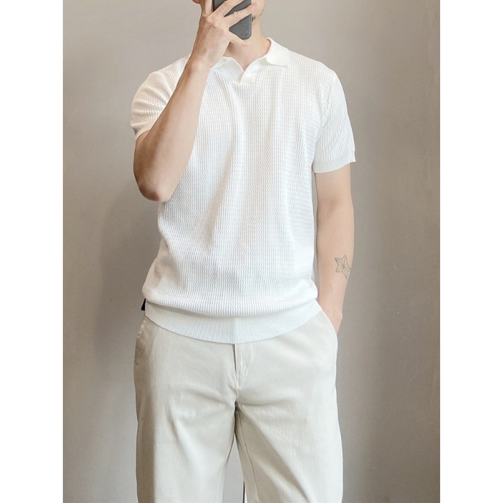 Áo len lụa băng ve áo mùa hè dành cho nam Thiết kế ngắn tay Sense Business Slim-Fit Cool Sense Áo th