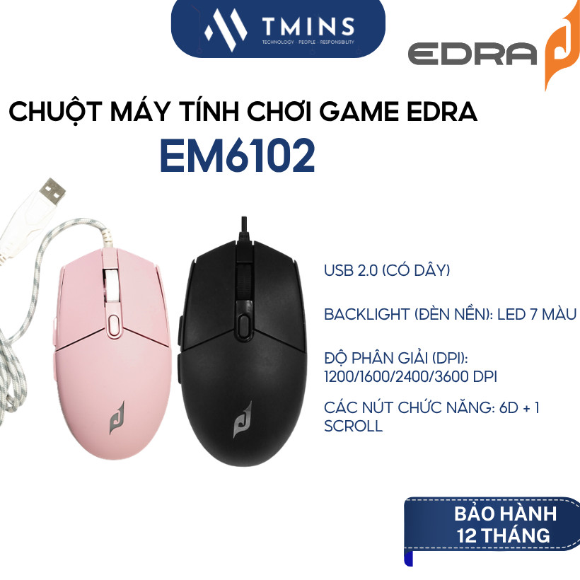 Chuột máy tính chơi game EM6102 EDRA - Hàng chính hãng