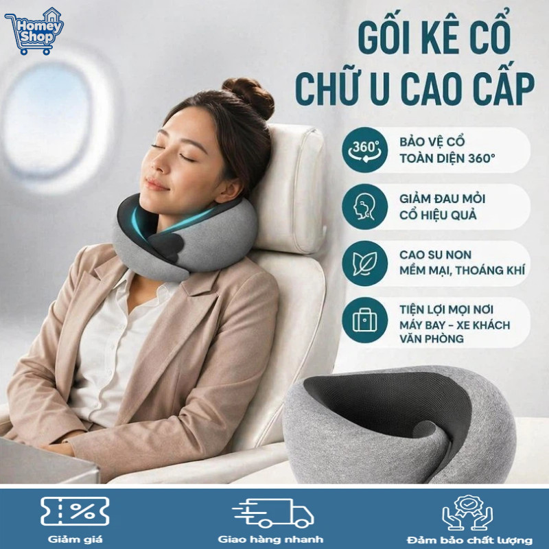 Gối kê cổ chữ U,mút nhớ,công thái học,đỡ cổ,giảm mỏi cổ, ngủ xe máy bay văn phòng du lịch-HomeyShop