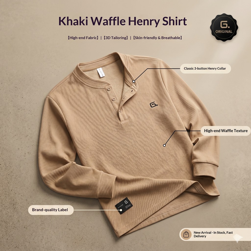 Waffle Đan Henley Áo Sơ Mi Nam Mềm Mại Thoáng Khí Casual Top M-3XL