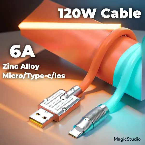 Cáp sạc siêu nhanh 120W 6A | Cáp sạc nhanh silicon lỏng Type-C & Micro USB | Cáp sạc nhanh 6A Type-C
