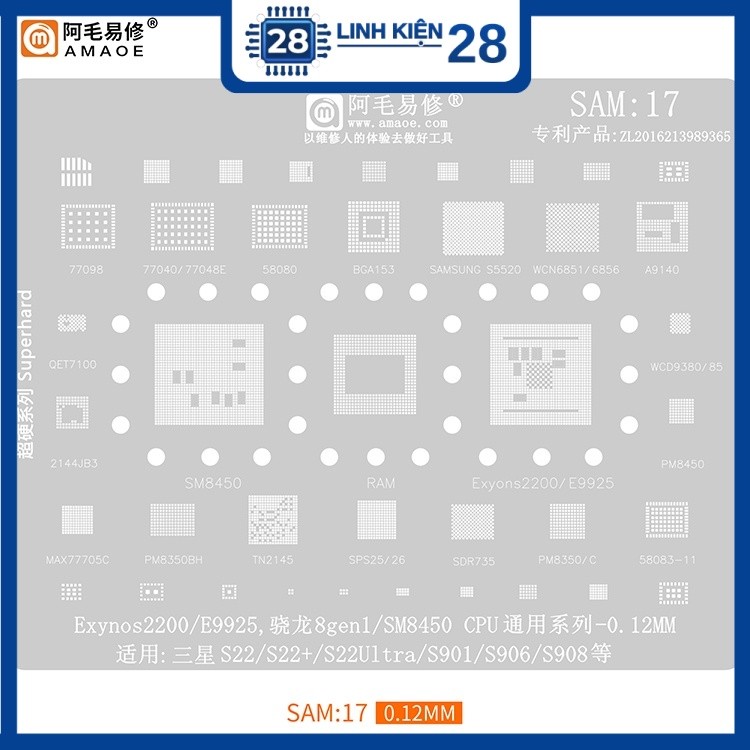 Vỉ SAM17 hỗ trợ làm chân S22 Ultra Exynos2200/E9925/SM8450 S901, S906, S908. linhkien_28