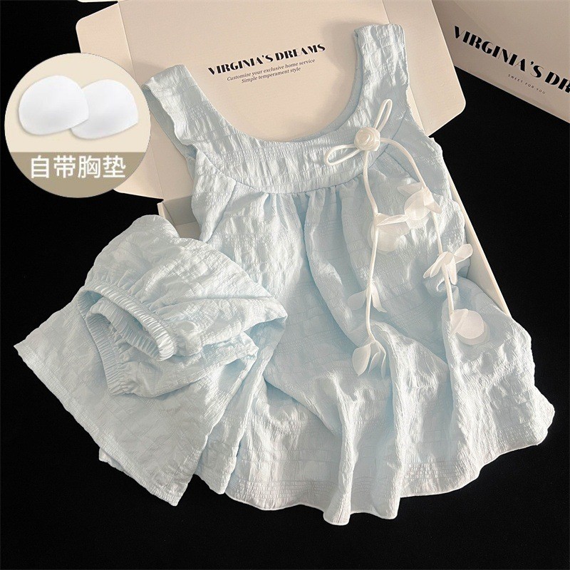 Phụ nữ mùa hè Pajama với Liner Mây Cotton Sling Sweet Loose Casual Suit Hai mảnh Trang chủ Suit