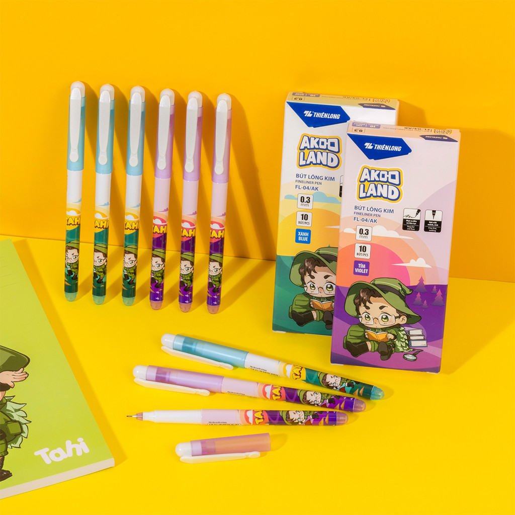 Combo 10/20 Bút lông kim Tahi nhân vật Akooland Thiên Long FL-04/AK - Nét viết 0.3mm mảnh nhỏ Mực đề
