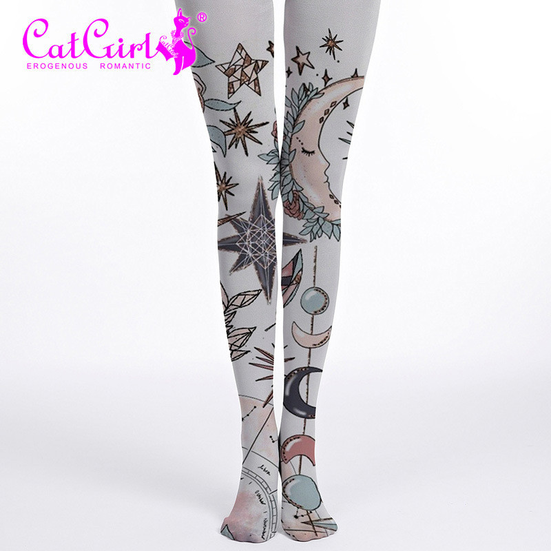 In Hình Vớ cosplay Quần Legging Độc Đáo Quần Màu Xám lolita lolita Vớ Retro Vớ