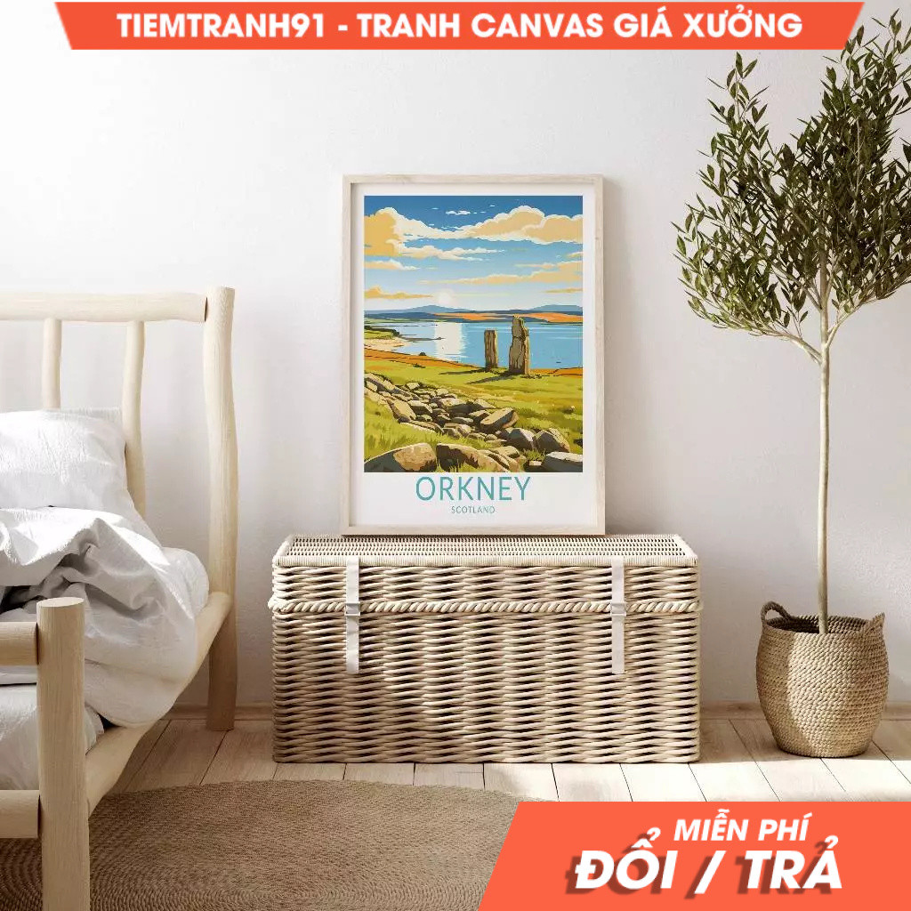 Tranh treo tường, Orkney Travel Poster, Isle of Lewis island Orkney Wall Art, tặng kèm đinh treo, in