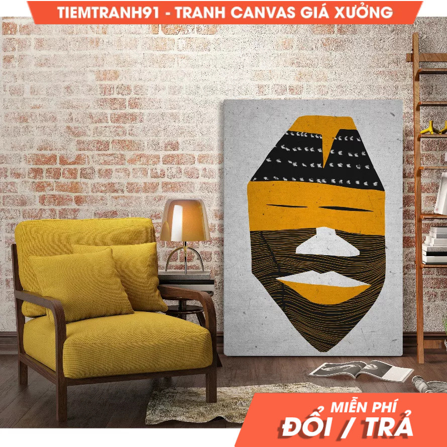 Tranh treo tường, African Ritual Mask, Abstract Male Ethno Portrait, African Tribal Abstraction, Con