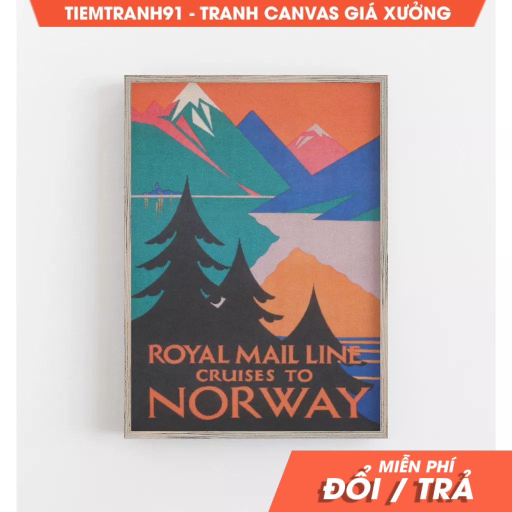 Tranh treo tường, Norway Wall Art, Vintage Wall Art, Norway Travel Poster, Colorful Wall Art, tặng k